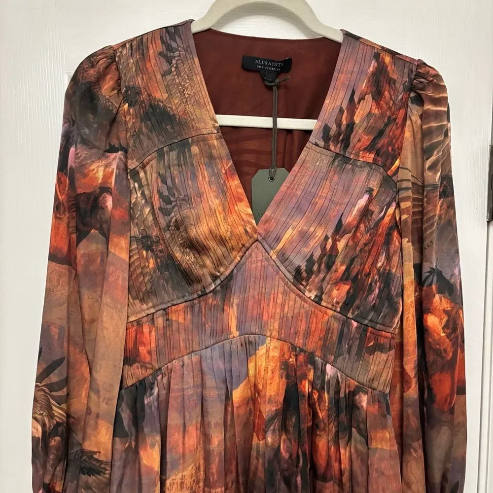 All Saints Dress Horses Horse Girl Estelle Colca Canyon Purple Printed NWT 2